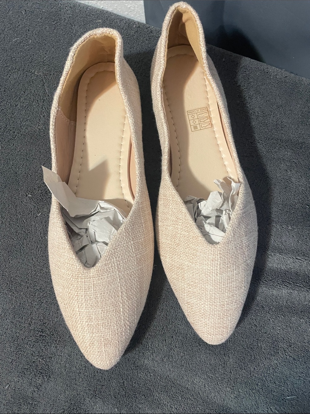 Women's Pointed Toe Slip-On Flats in Light Beige NWOT